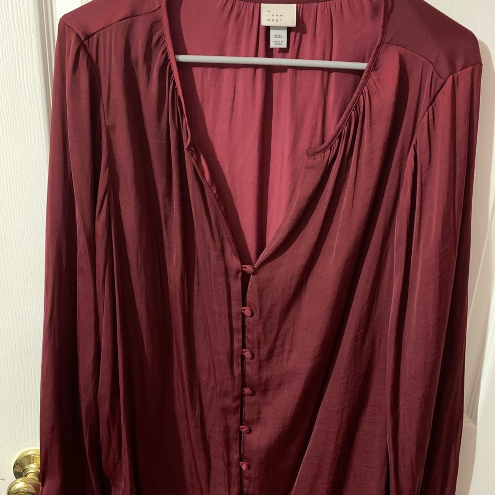 Silk Red Button down v-neck blouse (Target brand)